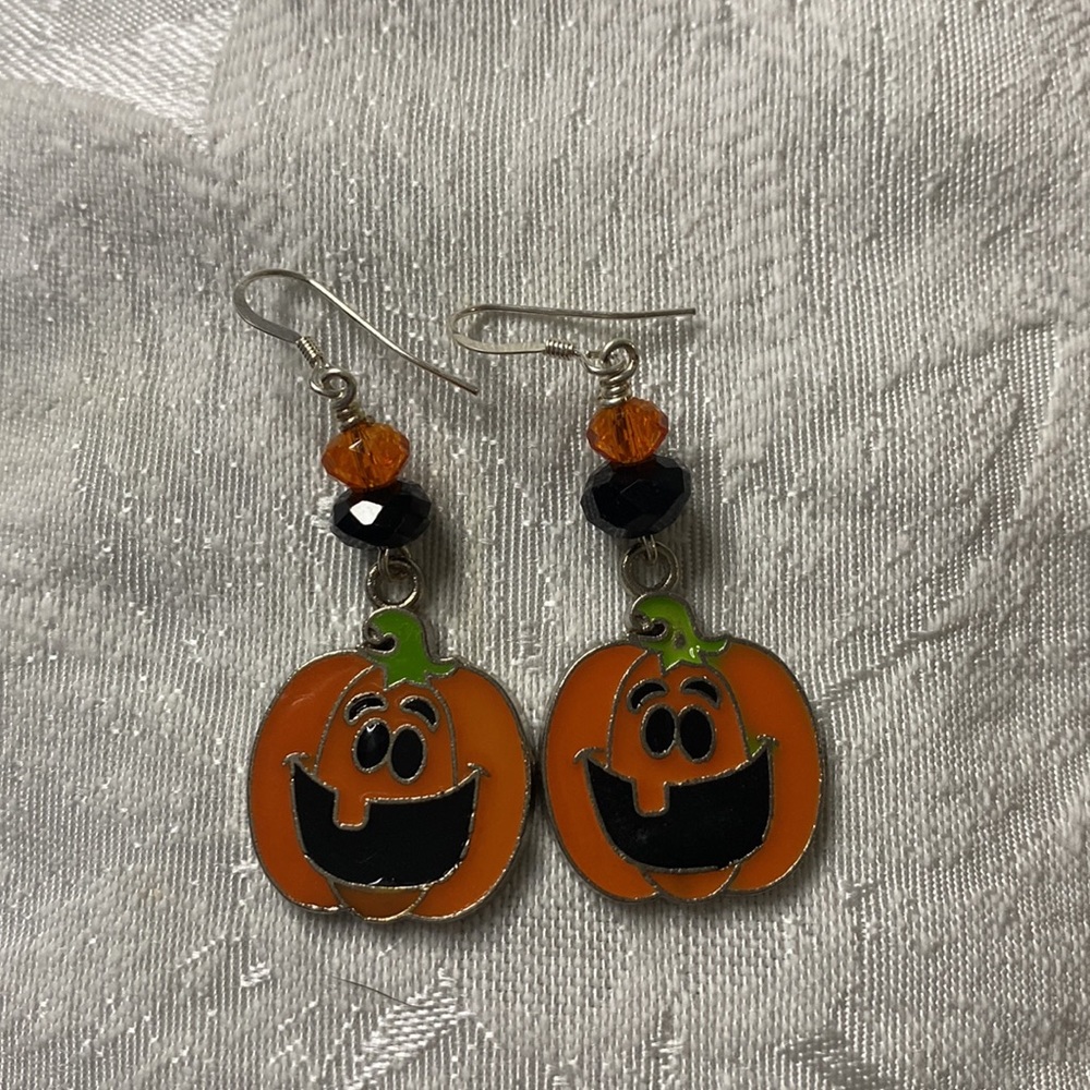 Handcrafted Orange Jack-o-Lantern Charm Earrings